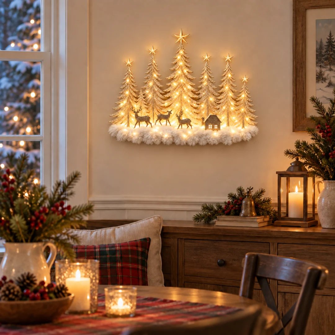 ✨ Step Into a Magical Winter Forest – Lighted Christmas Woodland Wall Decor 🎄
