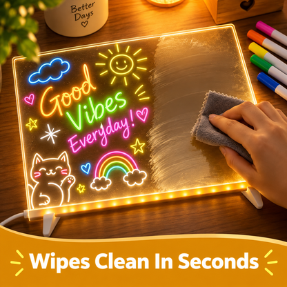 🎨 Reusable Acrylic LED Writing & Drawing Board – 7 Color Pens Included