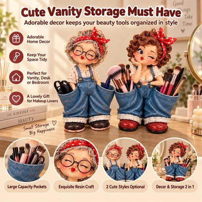 Retro Girl Makeup Brush Holder – Cute Vintage Vanity Organizer