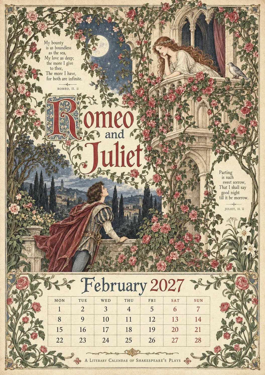 Vintage Illustrated Wall Calendar优化加上打5折 🔥 50% OFF 🎨 A Shakespearean Year 2027 – 12 Plays Through the Seasons | Vintage Illustrated Wall Calendar 📅