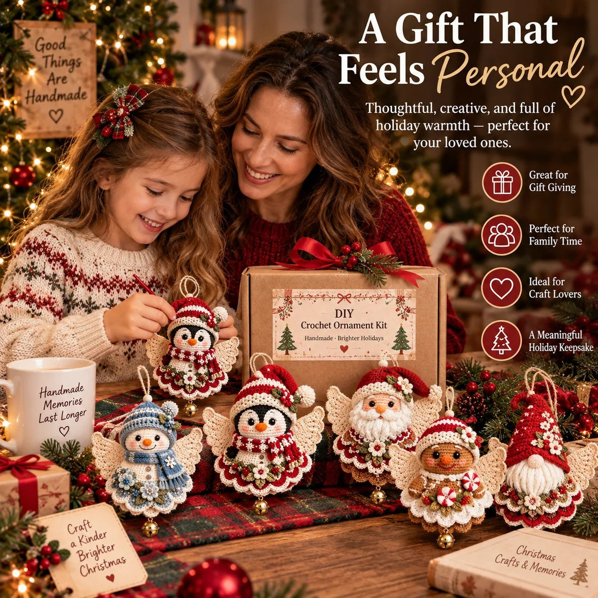🎄DIY Crochet + Christmas Ornament + 5 Characters / Handmade Keepsake
