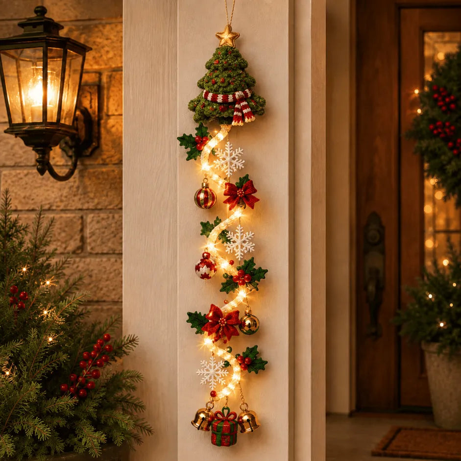 Lighted Christmas Door Hanger – 6 Festive Designs with Warm Glow & 3D Details