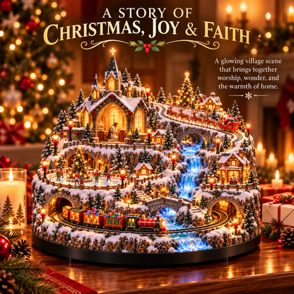 🚂✨ Lighted Christmas Village with Moving Train, Glowing Waterfall & Reindeer Sleigh – 49% OFF 🎄