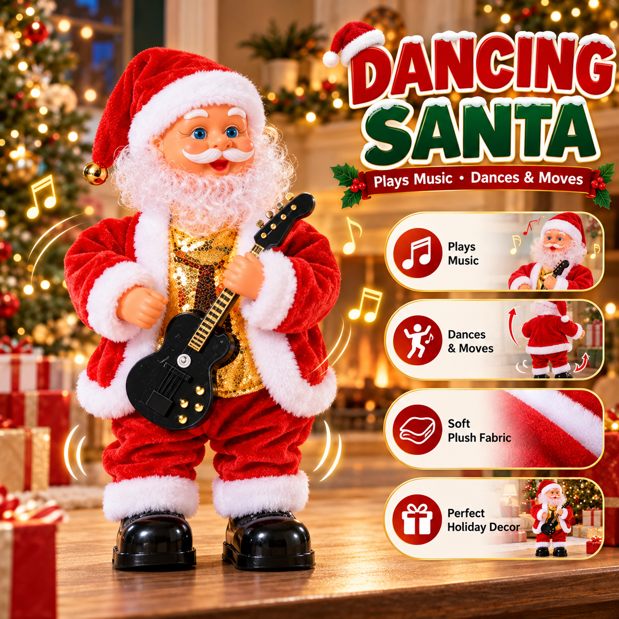 Musical Dancing Santa with Guitar