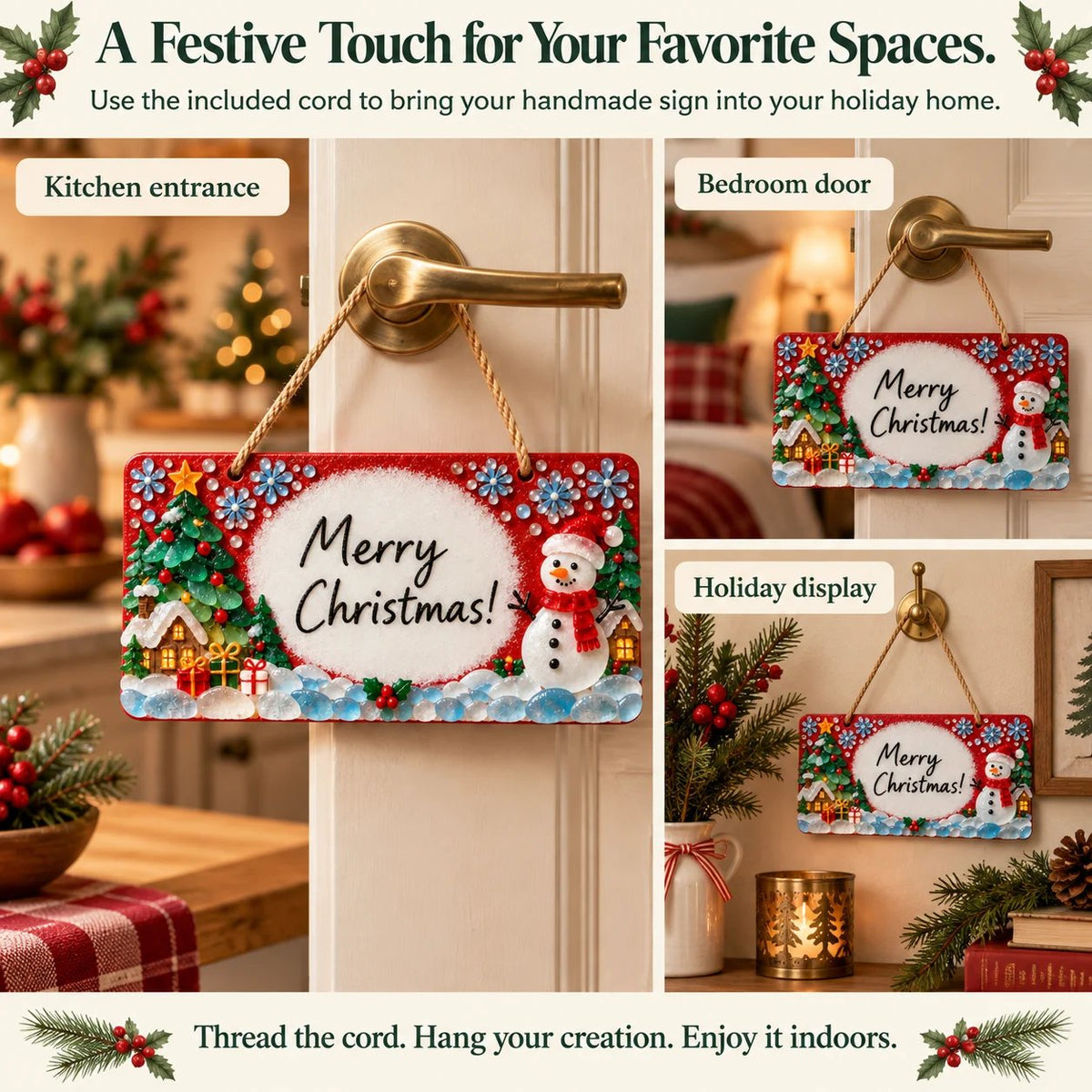 🎄✨ DIY Sea Glass Christmas Hanging Sign Kit – 8 Festive Designs & Personalized Holiday Decor ✍️