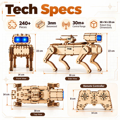 🤖 Wooden Smart Robot Dog [Voice & Remote Control] - STEM Building Kit for Kids!