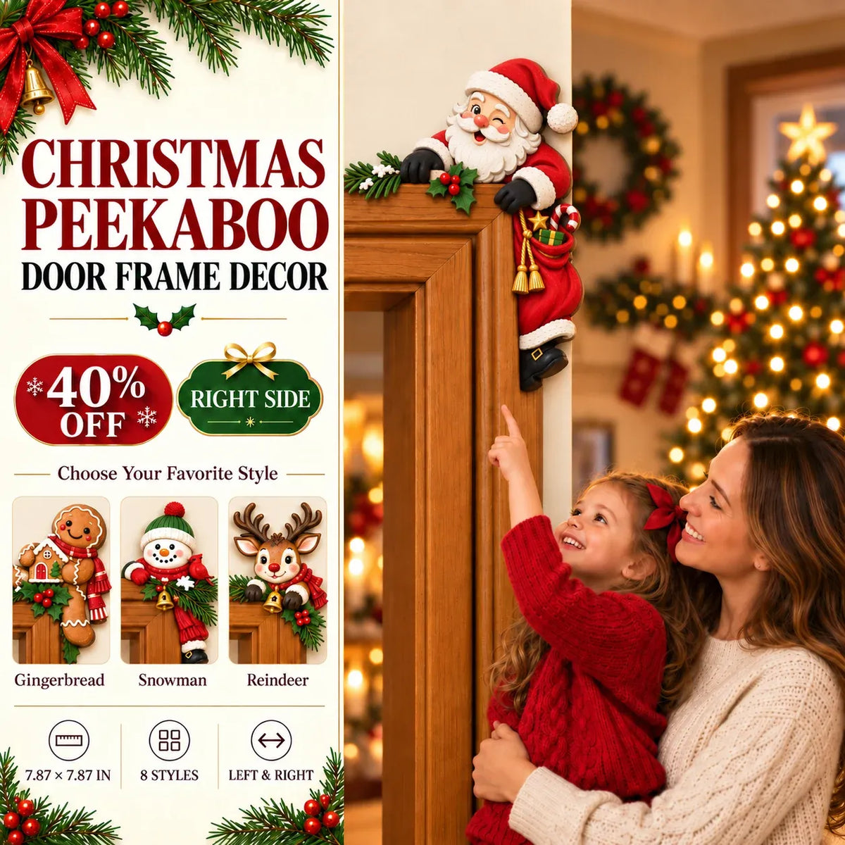 ⏳ Last Day 50% OFF 🎄 3D Christmas Peekaboo Door Frame Decor – 8 Festive Designs ✨
