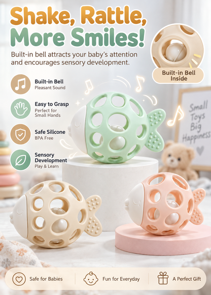 👶 Baby Silicone Rattle Teether 🍼 – BPA-Free Soft Gum Relief Sensory Toy for Newborns & Infants
