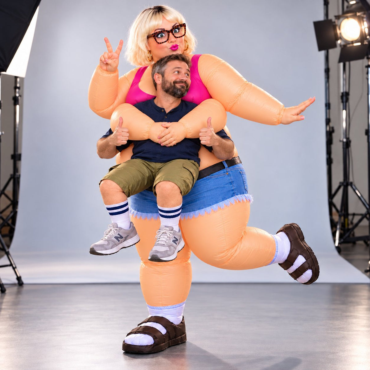 🎭 Funny Carry-Me Inflatable Costume – Hilarious Optical Illusion Outfit for Halloween & Parties 🎃