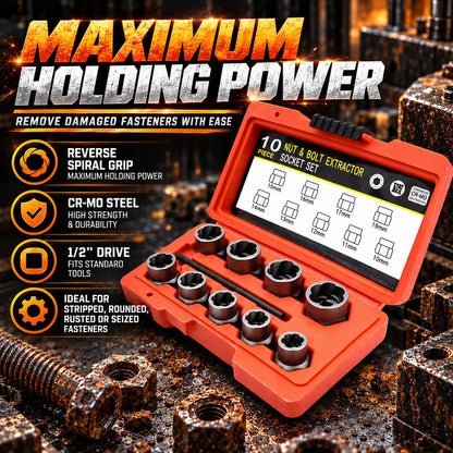 10/14-Piece Screw Extractor Set – Remove Stripped, Broken & Stuck Bolts with Ease
