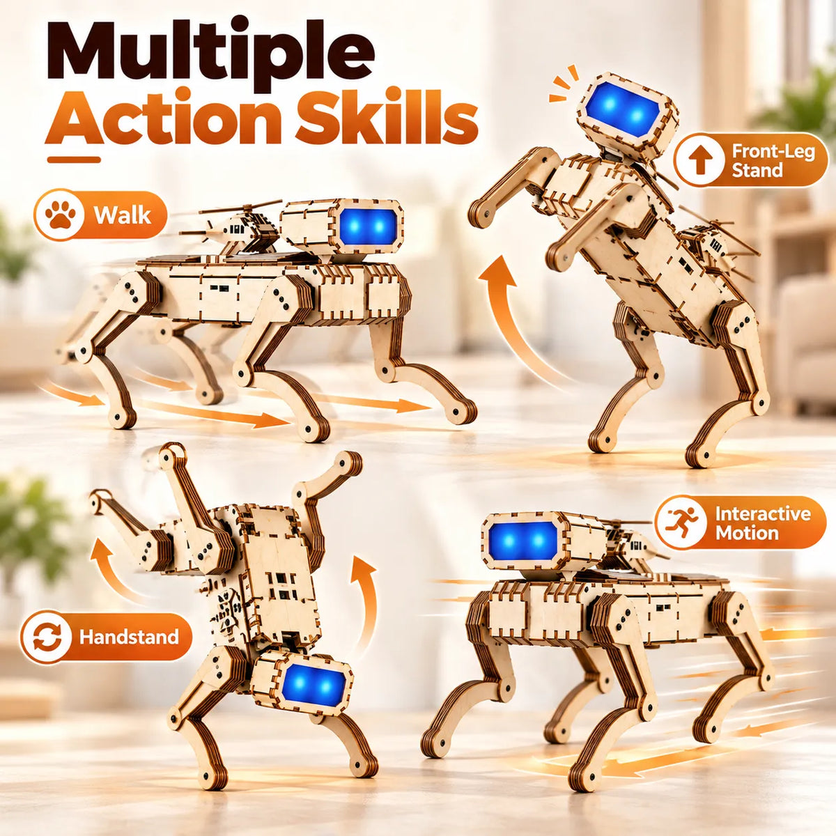🤖 Wooden Smart Robot Dog [Voice & Remote Control] - STEM Building Kit for Kids!