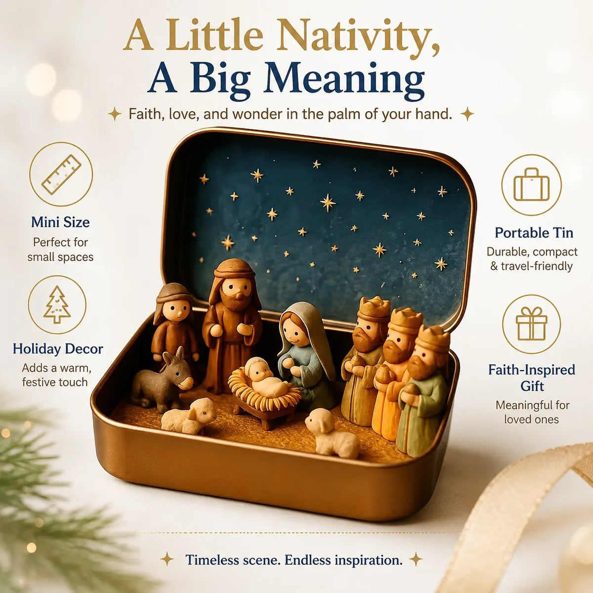 Pocket Size Mini Nativity Scene Set for Christmas Table Decor and Faith Gifts