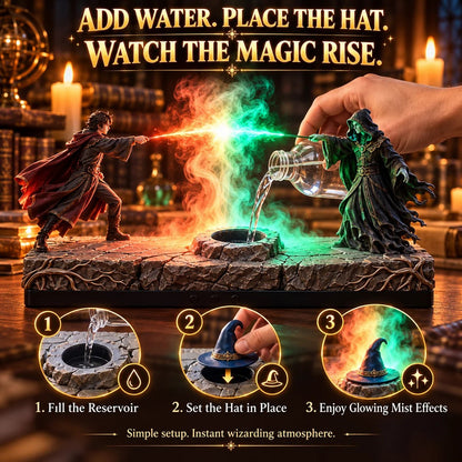🪄🌫️ Fantasy Magic Duel Diffuser – Rising Mist, Dual-Color Glow & Resin Sculpture!!!