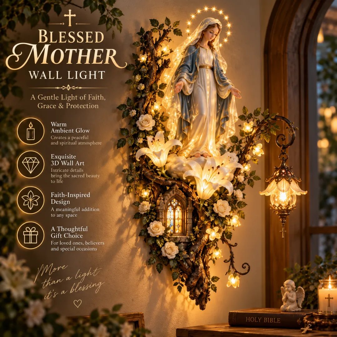🙏 Blessed Mother Lighted Wall Décor – Virgin Mary 3D Devotional Art with Warm Glow