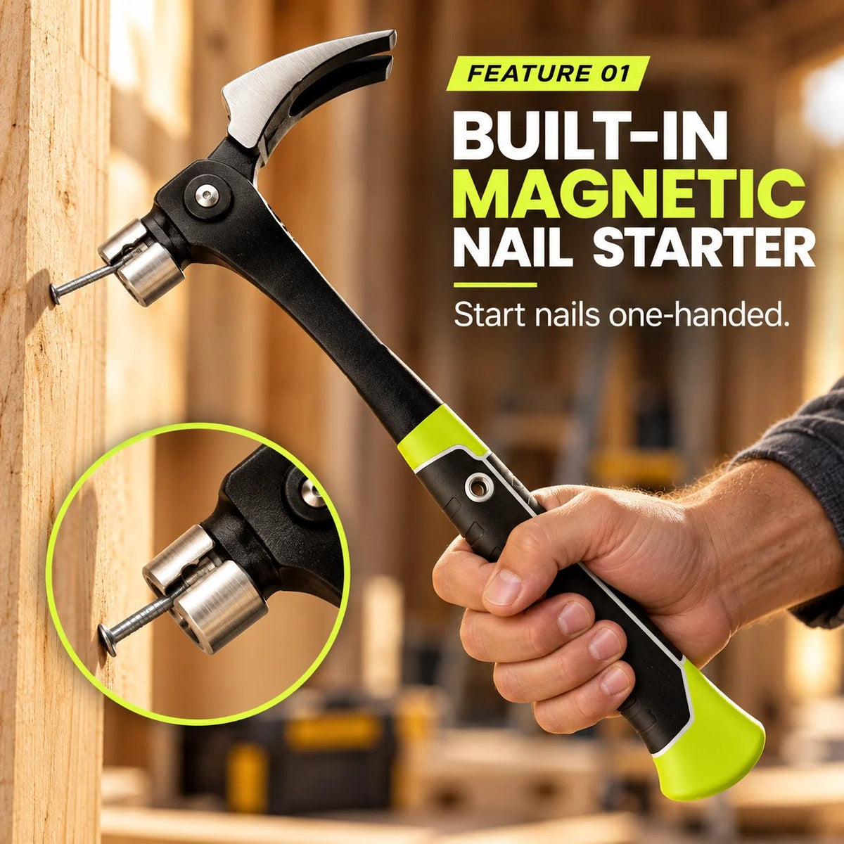 🧰 Shock-Absorbing Claw Hammer | Rust Resistant Finish, One-Handed Magnetic Nail Assist