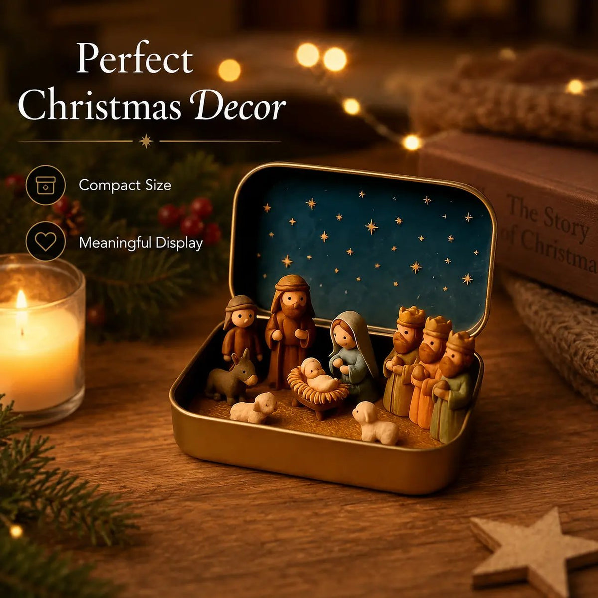 Pocket Size Mini Nativity Scene Set for Christmas Table Decor and Faith Gifts