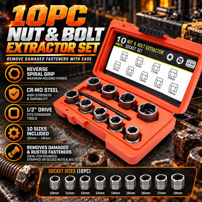 10/14-Piece Screw Extractor Set – Remove Stripped, Broken & Stuck Bolts with Ease