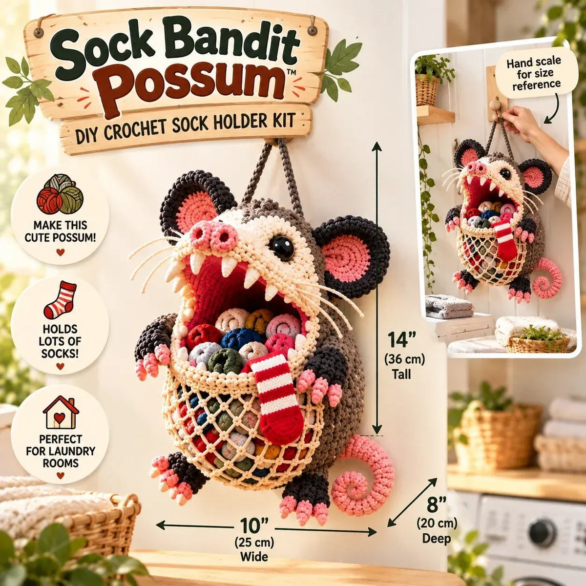🧶🧦 DIY Crochet Sock-Eating Animal Kit – Funny Hanging Sock Holder & Handmade Gift