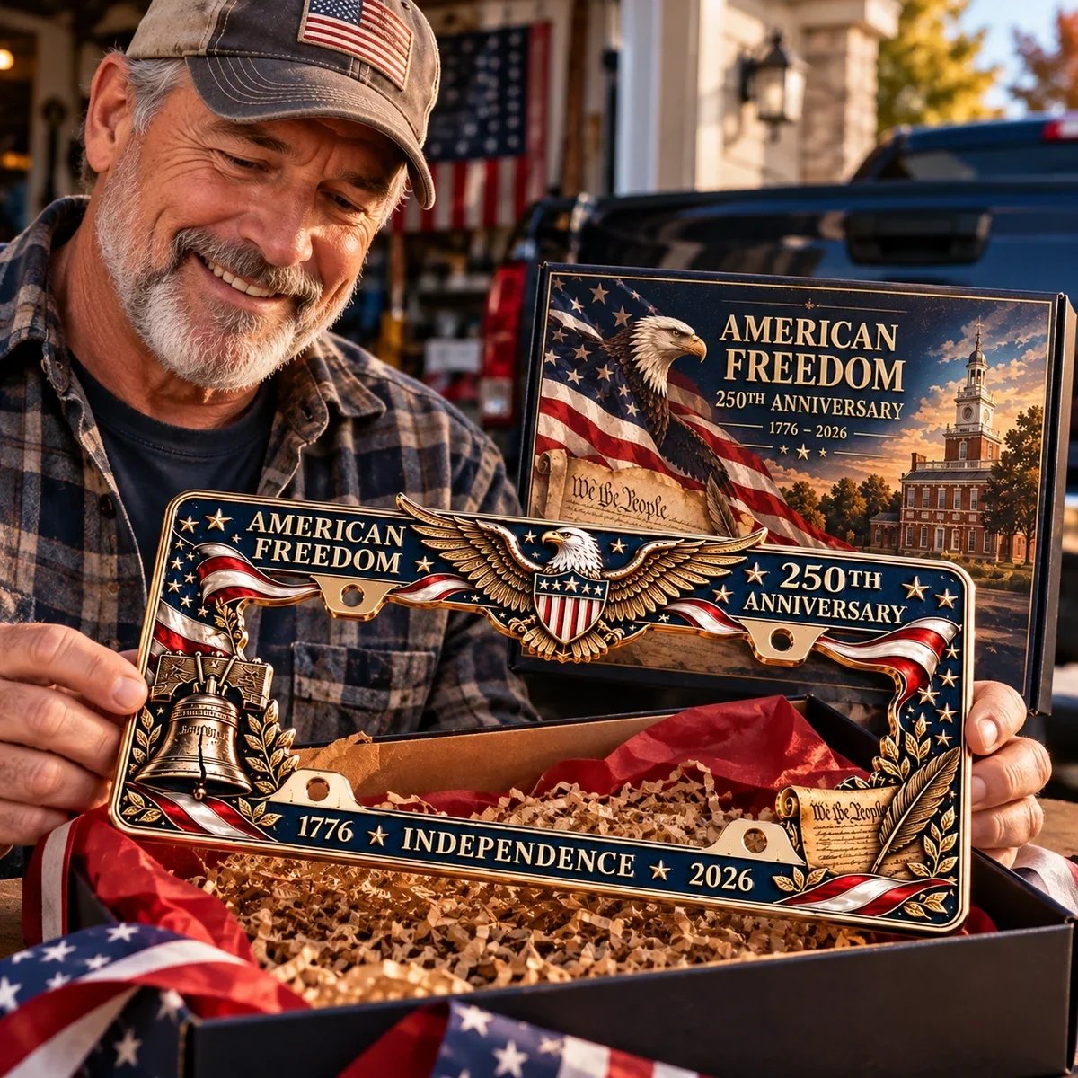 🇺🇸 America 250th Anniversary Metal License Plate Frame – Patriotic Eagle & Freedom Edition, 1776–2026 🦅