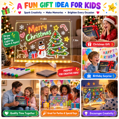 🎨 Reusable Acrylic LED Writing & Drawing Board – 7 Color Pens Included