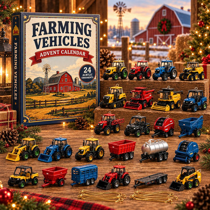 Farming Vehicles Advent Calendar & 24-Day Collector Edition Holiday Countdown Collectible for Farm Toy Fans, Desktop Display & Christmas Gift