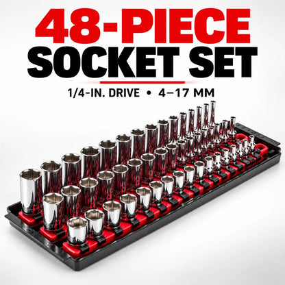 48-Piece 1/4-Inch Drive 6-Point Socket Set with Foam Organizer