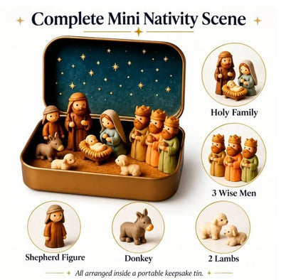 Pocket Size Mini Nativity Scene Set for Christmas Table Decor and Faith Gifts