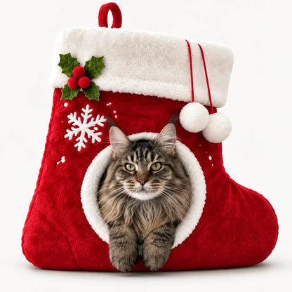 🎉🎄Christmas Stocking Cat Bed – Ultra-Soft Sherpa Cozy Hideaway for Cats 🐱