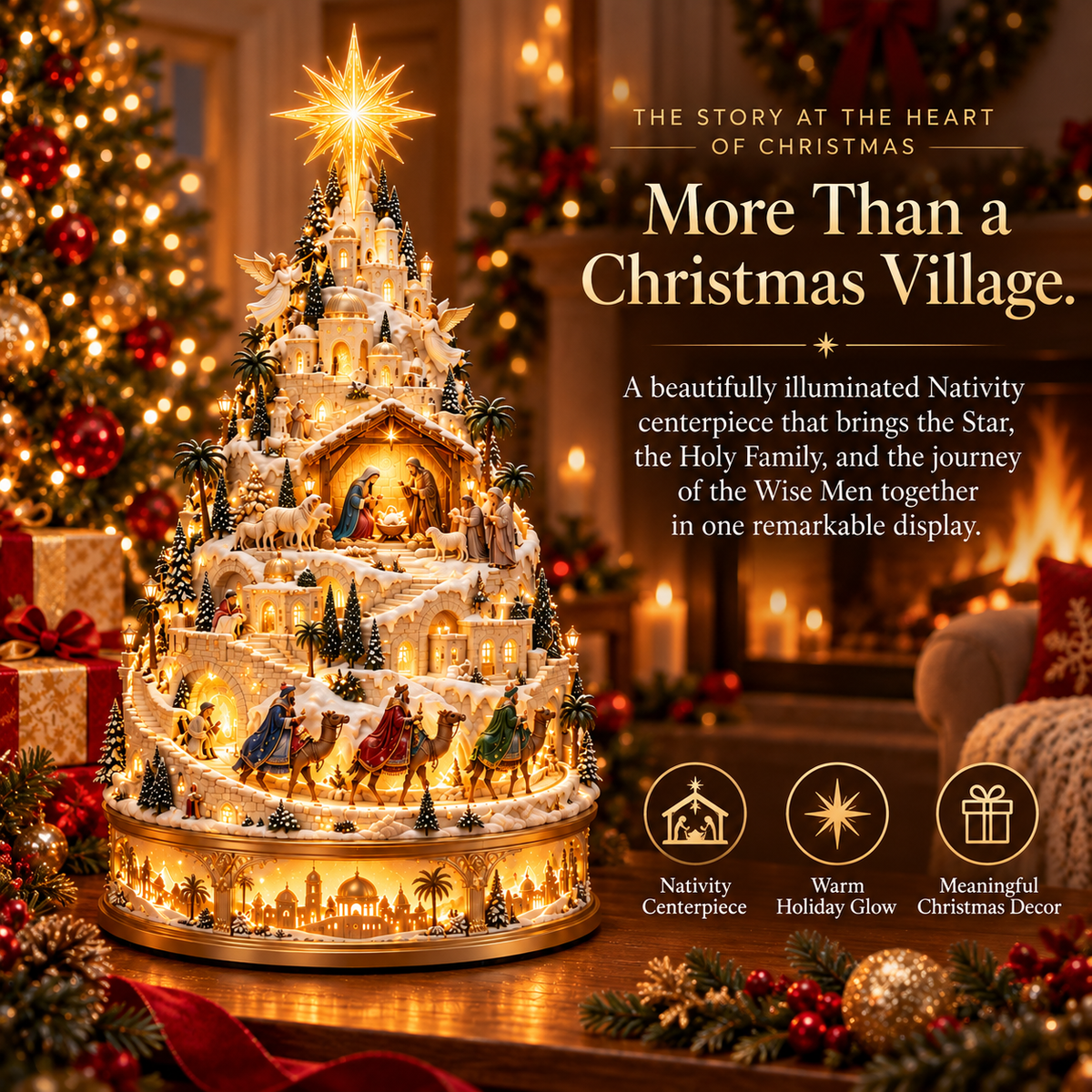 🎄 Lighted Nativity Christmas Village – A Meaningful Bethlehem Centerpiece