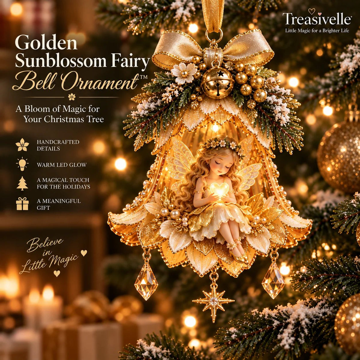 🧚‍♀️✨ Enchanted Fairy Bell Ornament – Glowing Christmas Tree Decor