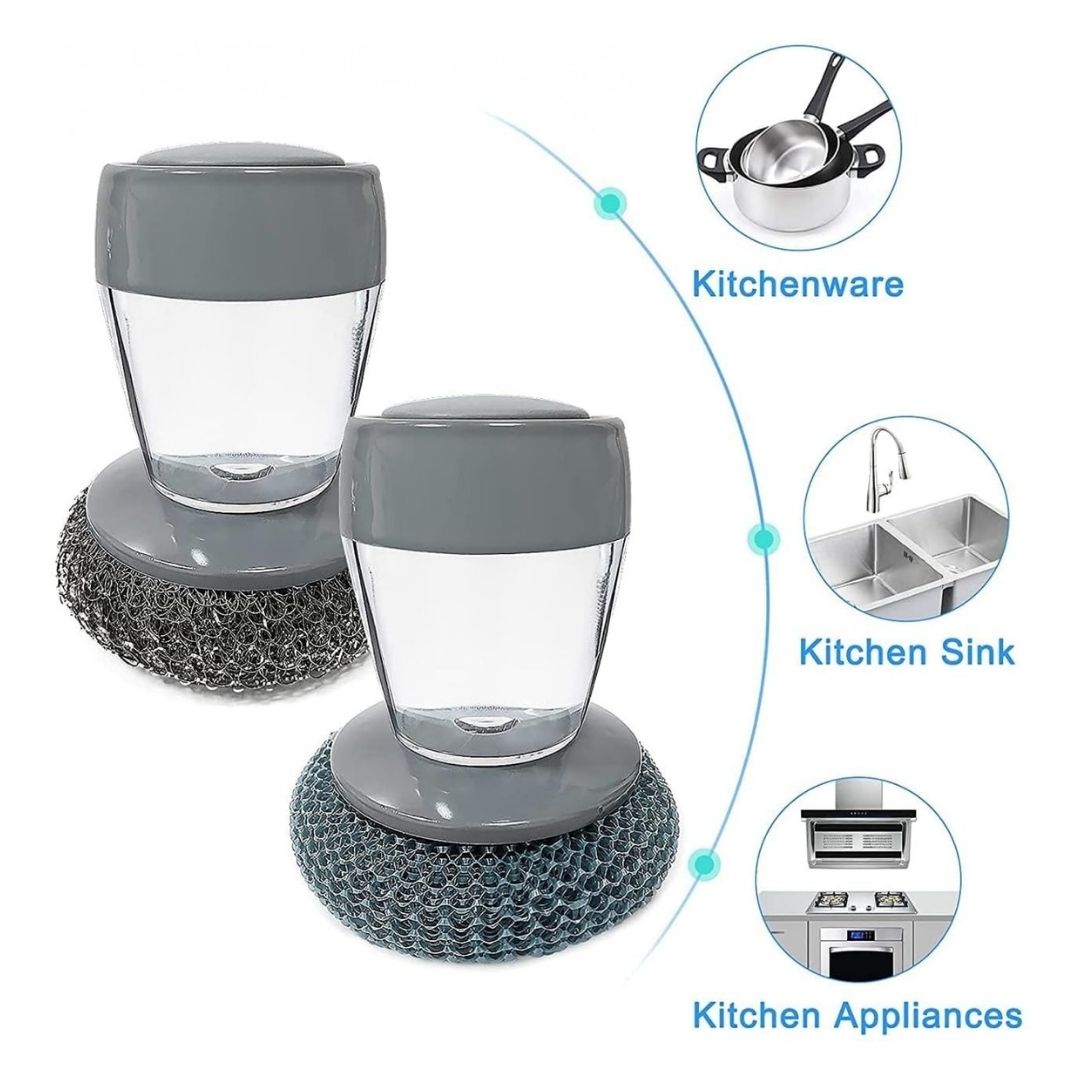 2-in-1 Soap Dispensing Dish Scrubber – Refillable Palm Brush for Kitchen Cleaning