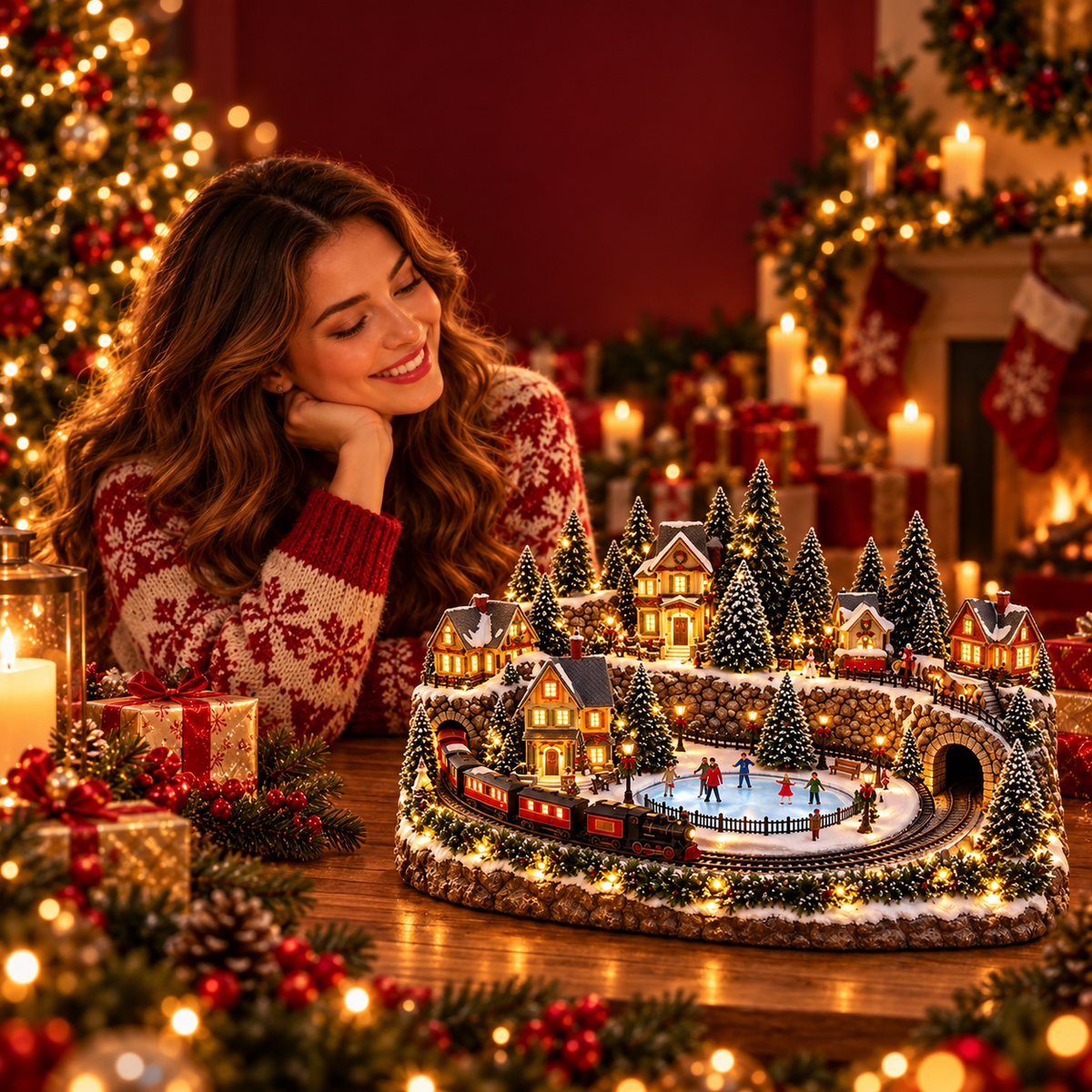 🔥 LAST DAY 50% OFF 🔥 Animated Holiday Train & Ice Rink Scene ✨