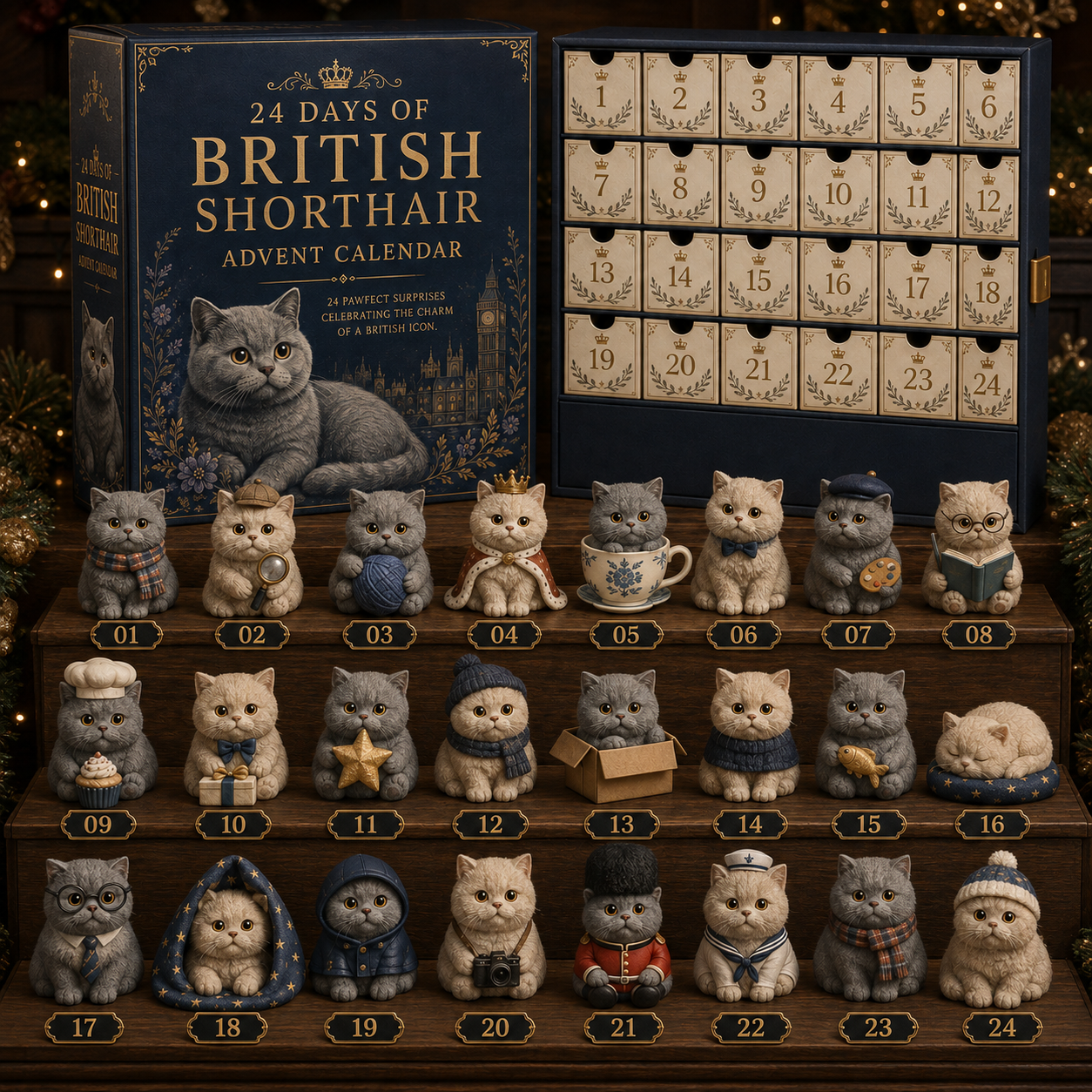 All 24 numbered British Shorthair miniature figures