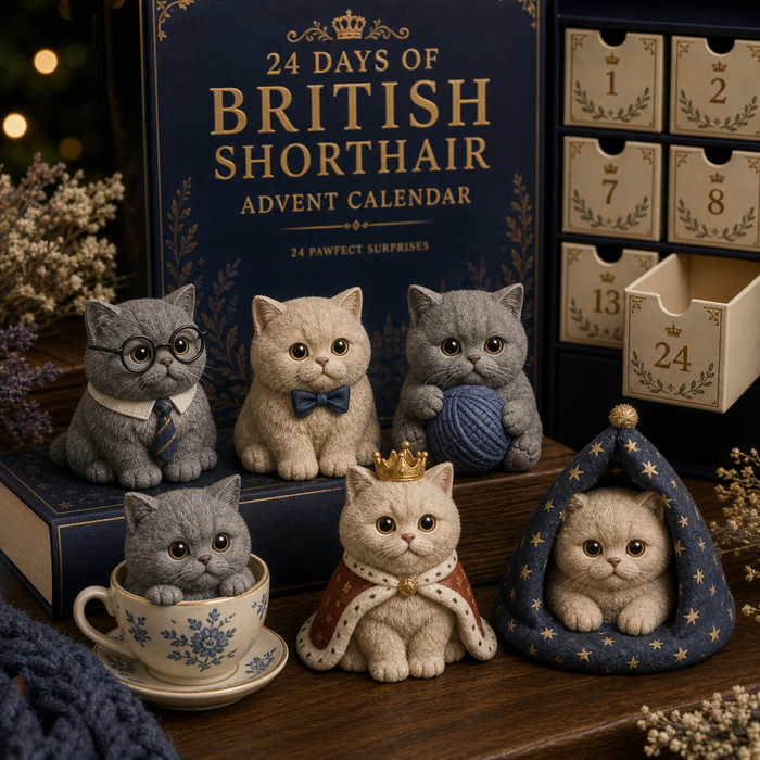 British Shorthair cat miniatures with different accessories