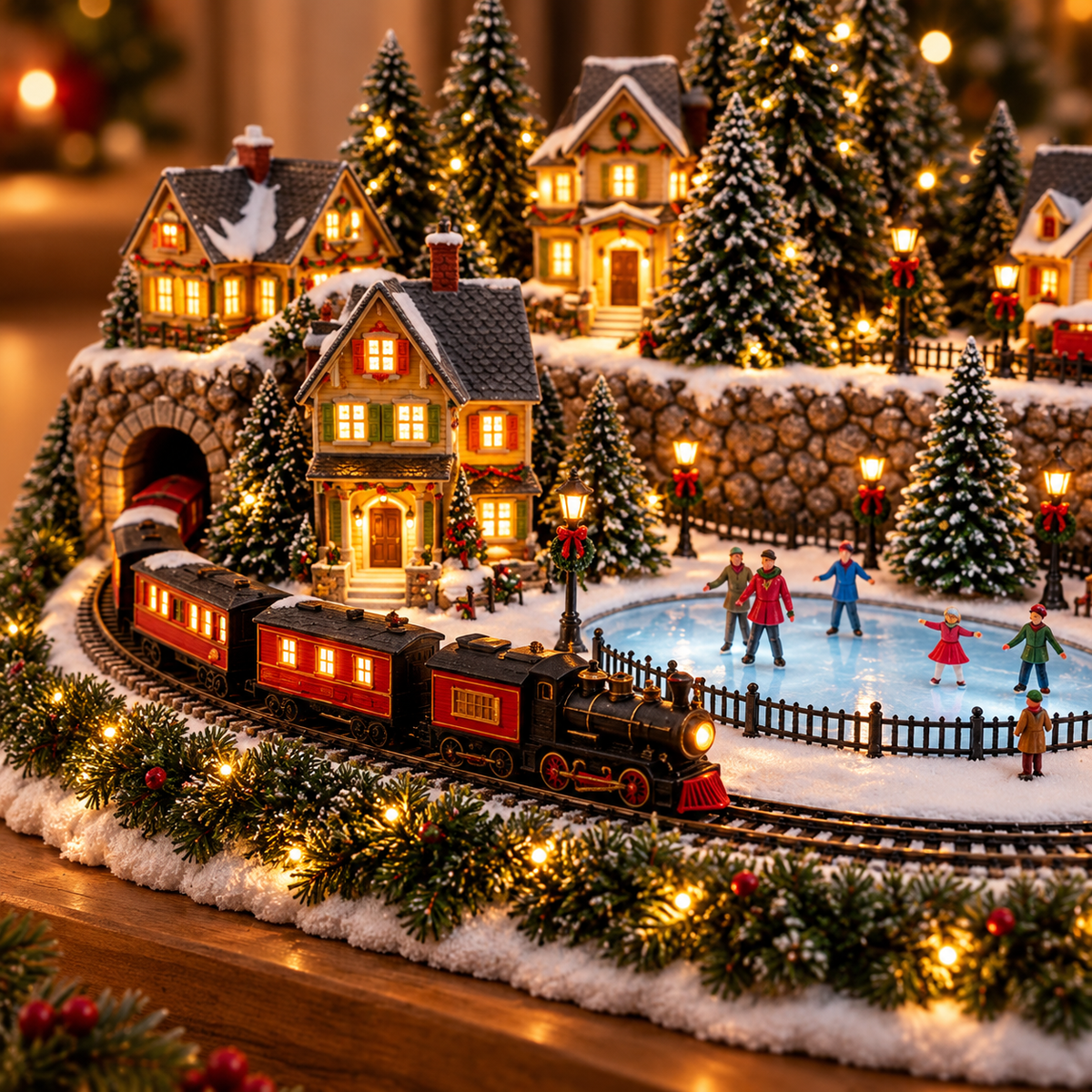 🔥 LAST DAY 50% OFF 🔥 Animated Holiday Train & Ice Rink Scene ✨
