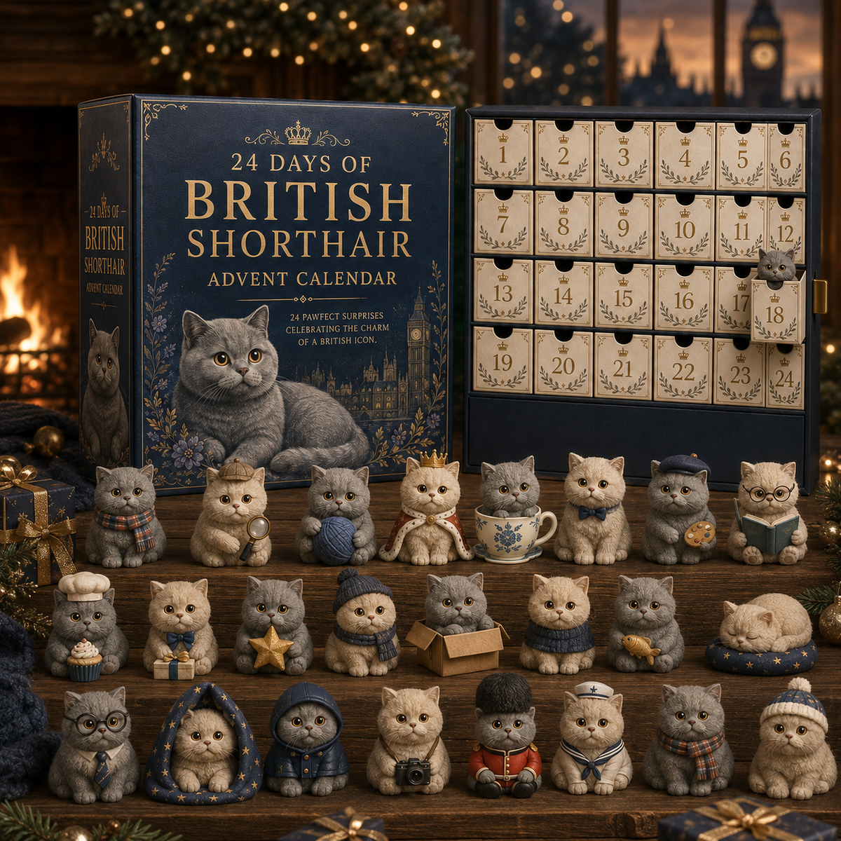CHRISTMAS KICKOFF 49% OFF - 2026 Days of British Shorthair Blind Box - 24-Day Festive Countdown, British Shorthair Themed Collectible Miniatures Blind Box - Gift For Cat Lovers