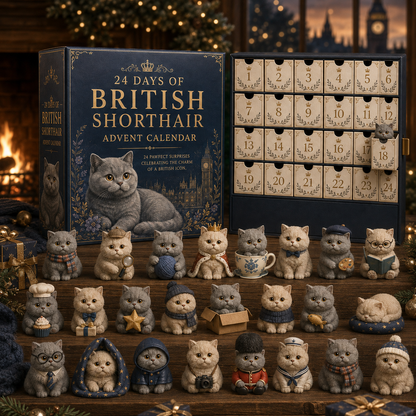 CHRISTMAS KICKOFF 49% OFF - 2026 Days of British Shorthair Blind Box - 24-Day Festive Countdown, British Shorthair Themed Collectible Miniatures Blind Box - Gift For Cat Lovers