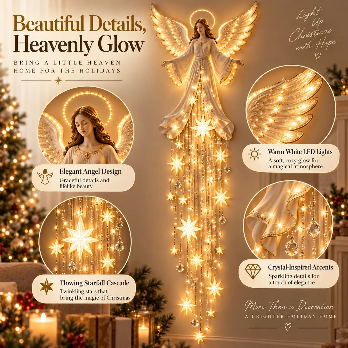 🔥 Buy 2 Get 20% OFF 🔥 Angel Blessing Starfall Wall Light – Heavenly Christmas Wall Decor