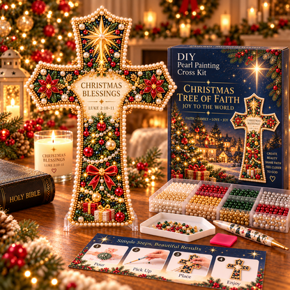 ✝️🎄 Christmas Scripture Pearl Painting Cross DIY Kit – A Handmade Keepsake of Faith & Love ❤️