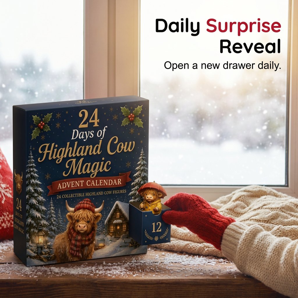 🐮 24-Day Highland Cow Advent Calendar – 24 Surprise Acrylic Ornaments