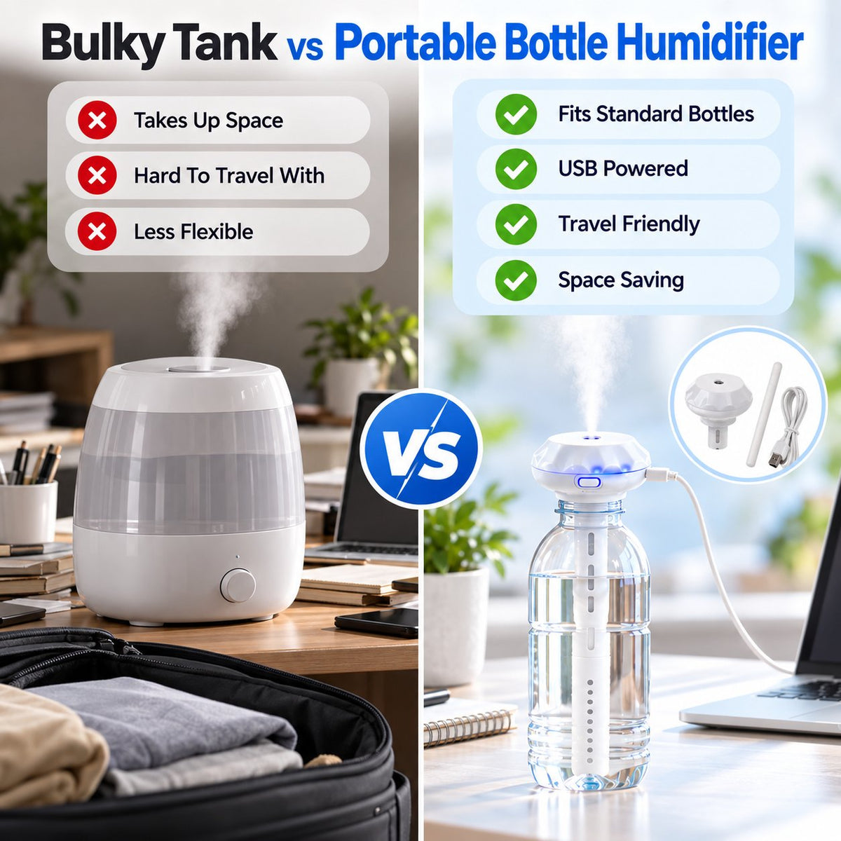 💧 Bottle-Top USB Humidifier Stick – Quiet, Portable Cool-Mist Aroma Diffuser ✨
