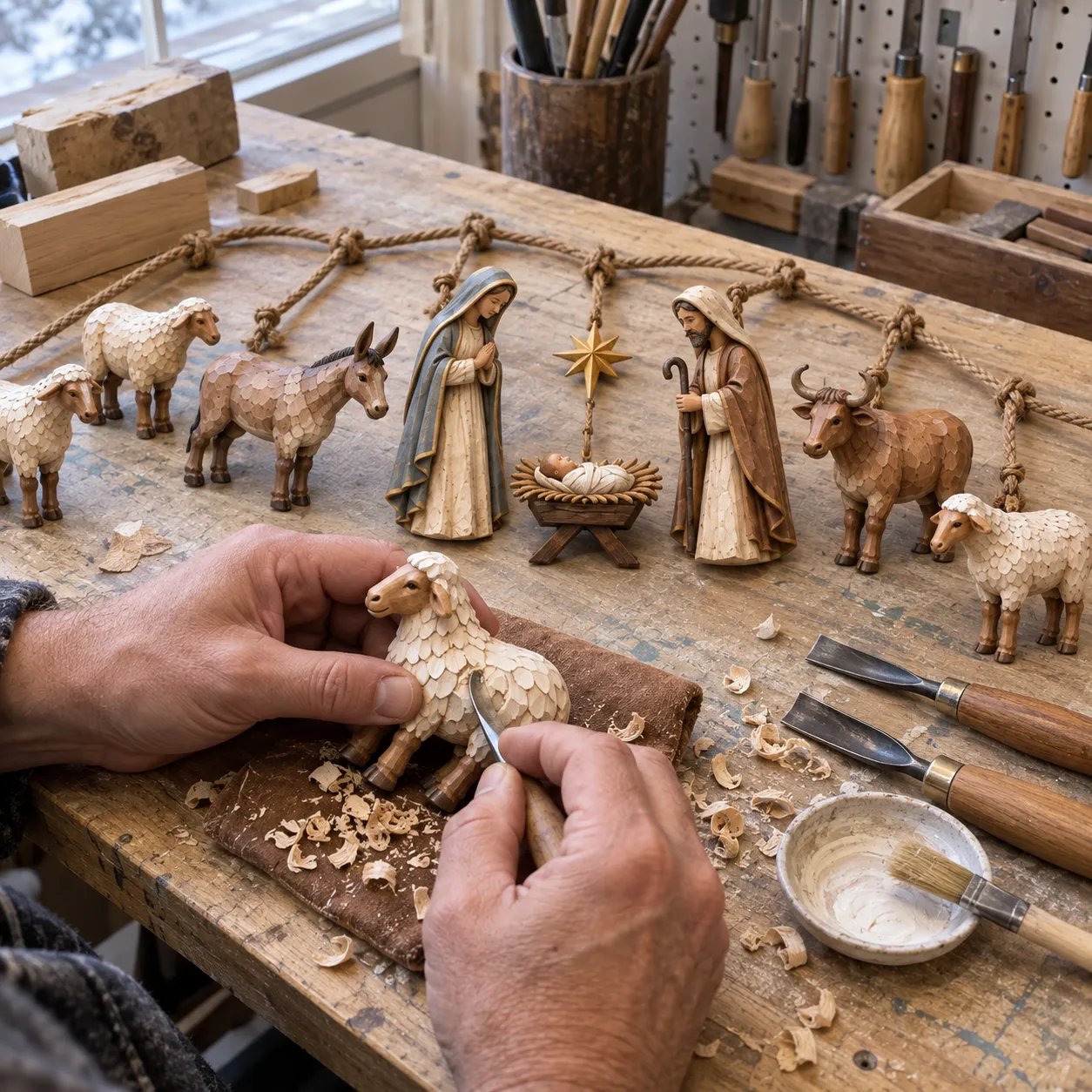 Handcrafting process for Wooden Nativity Garland
