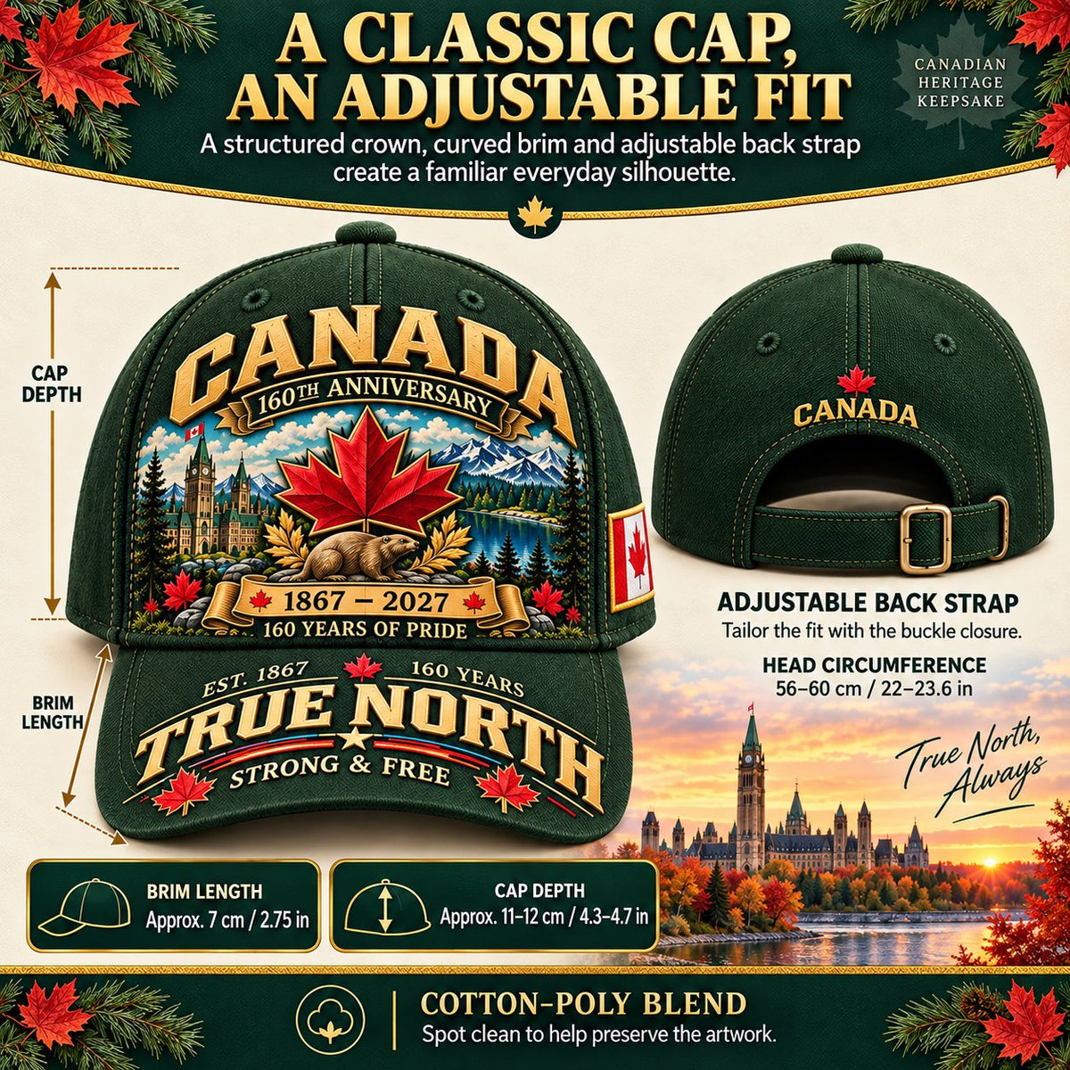 💝49% OFF - 🍁 Canada 160th Anniversary 1867–2027 – Premium Heritage Cap | Cotton-Poly Blend • Detailed Embroidery • Adjustable Fit 🇦🇺