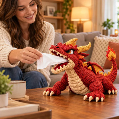 🐉 Fantasy Crochet Tissue Box Cover DIY Kit – Fire-Breathing Dragon or Lava Turtle 🧶