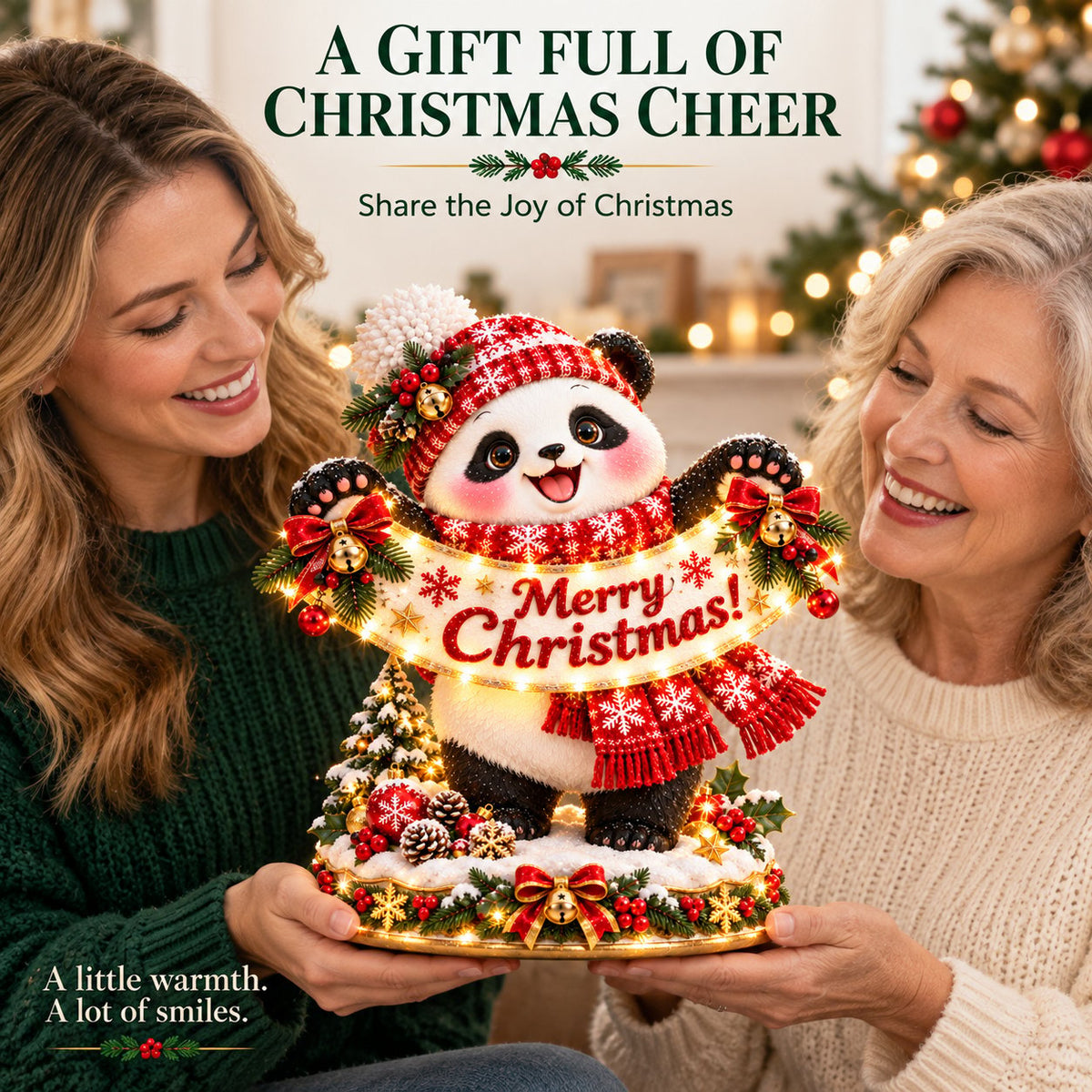 Panda Christmas Greeting Figurine
