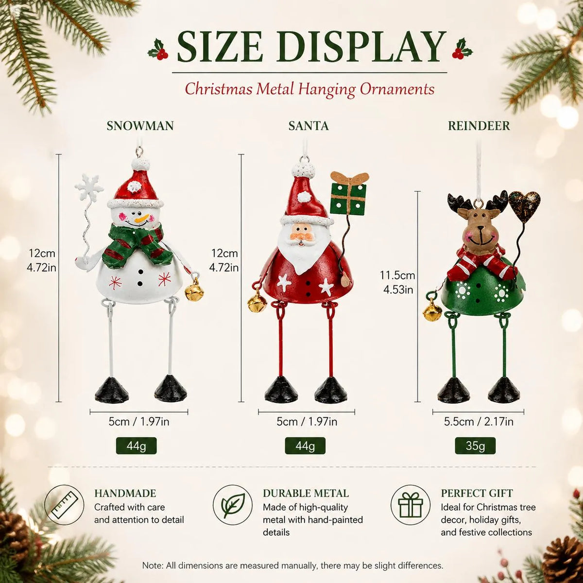 🎄✨ Hand-Painted Metal Christmas Ornaments – Playful Dangling-Leg Design 🎁