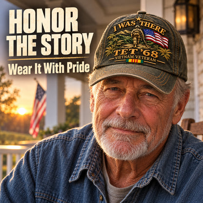 Vietnam Veteran TET ’68 Commemorative Cap – “I Was There” Vintage Military Embroidered Hat
