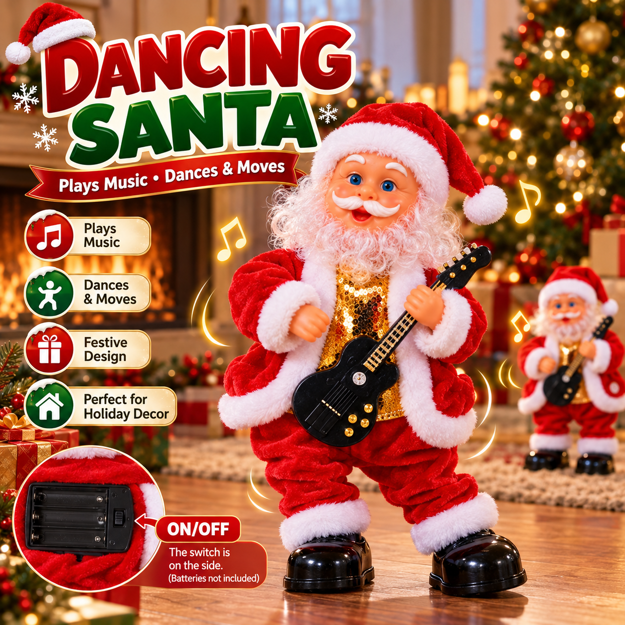Dancing Santa with Battery Compartment and Power Switch