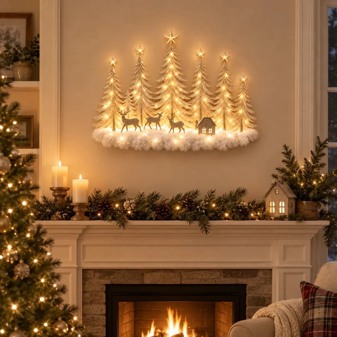 ✨ Step Into a Magical Winter Forest – Lighted Christmas Woodland Wall Decor 🎄
