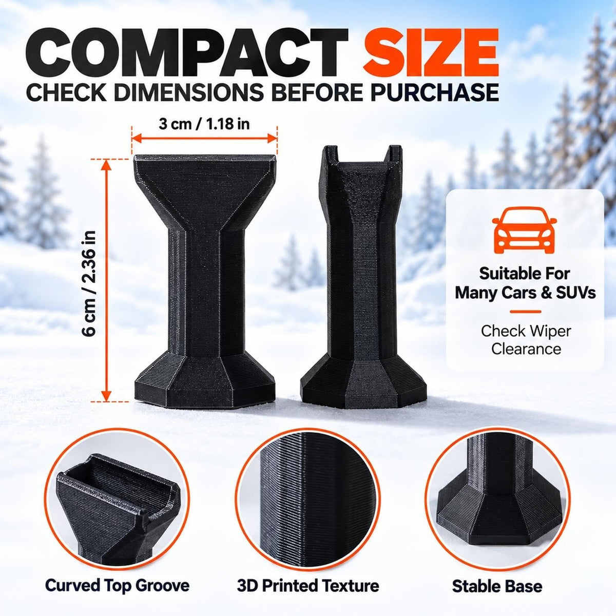 2 Pack Windshield Wiper Anti-Freeze Stands – 3D Printed PLA Wiper Protectors